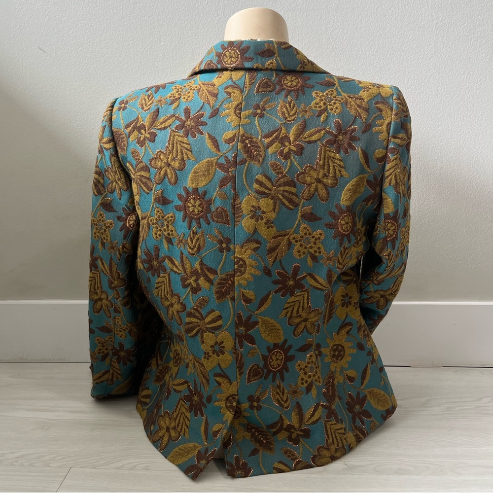 Floral Embroidered Teal Blazer with button closure by Jean Costa made in France - Picture 4 of 10